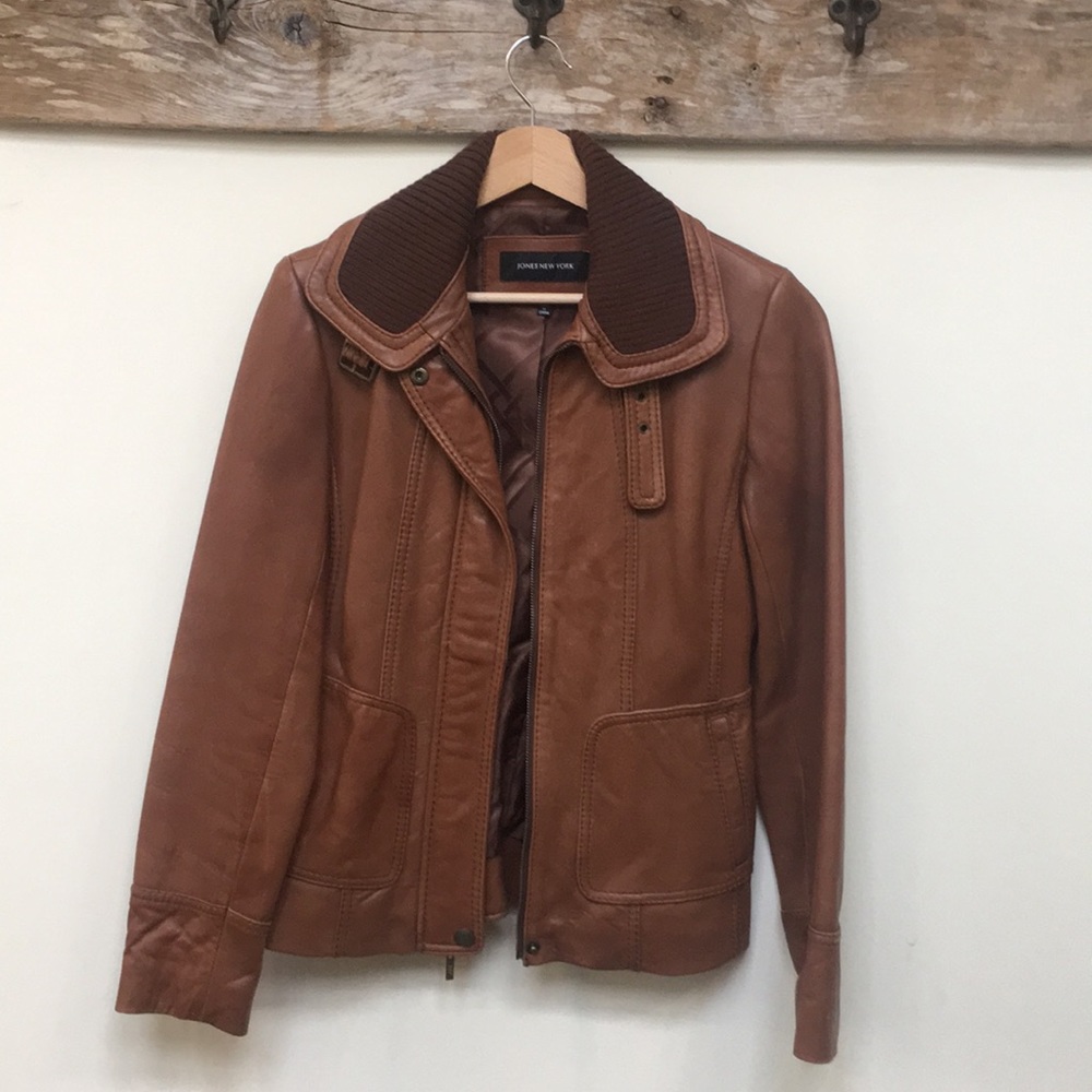 Jones New York Leather Bomber Jacket